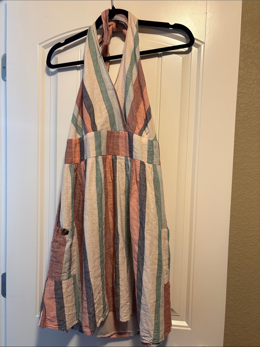 Women’s Halter Striped Summer Dress Cotton/Linen Dress.